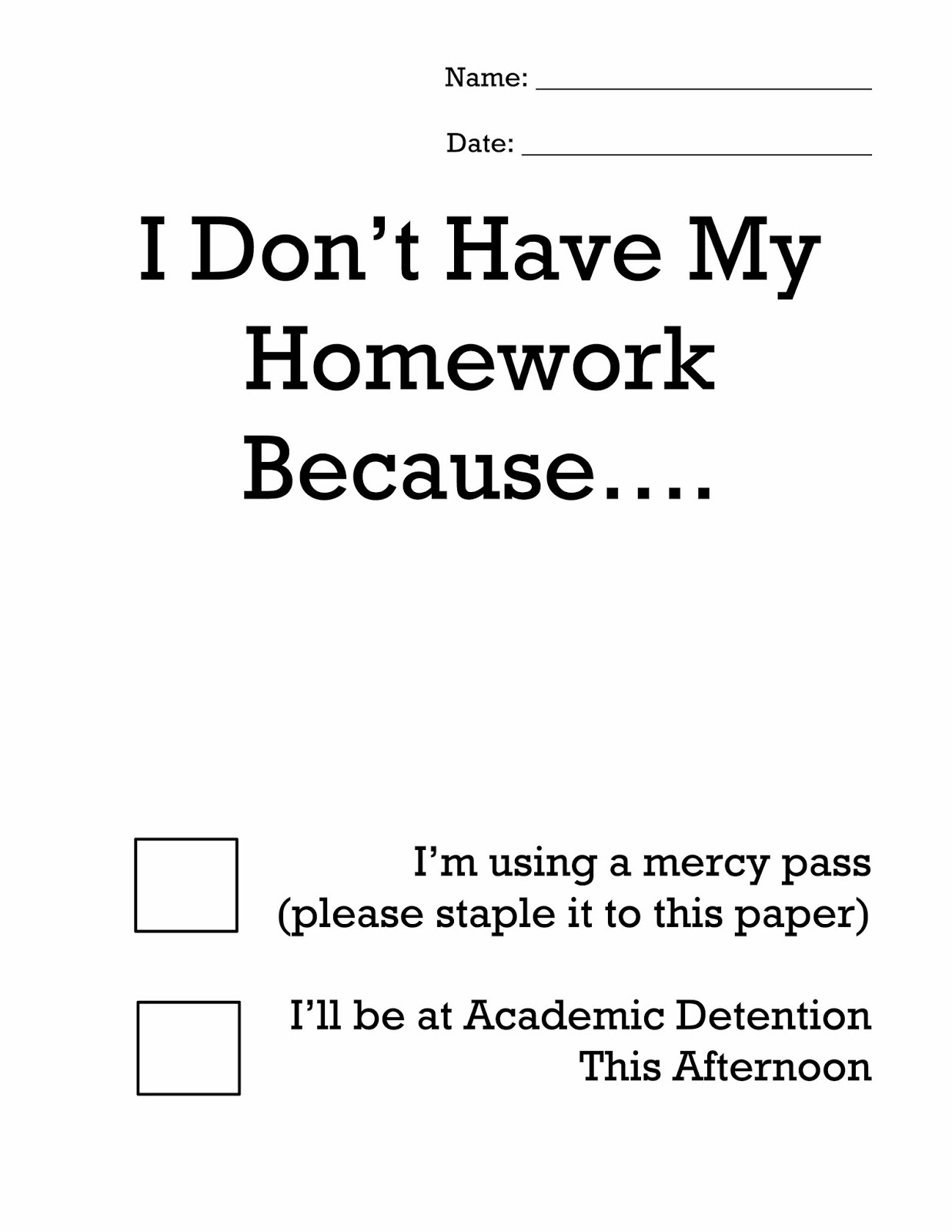 Late homework pass template